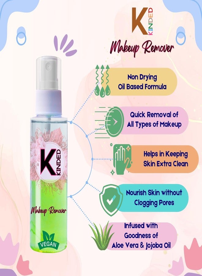 KINDED Makeup Remover Oil Based Dual Phase Cleanser Micellar Water Liquid for Face Eyes Kajal Lipstick Waterproof Makeup with Aloe Vera Jojoba Oil - Lilac Purple & Mint Green Combo of 2, 60ml each - Image 3