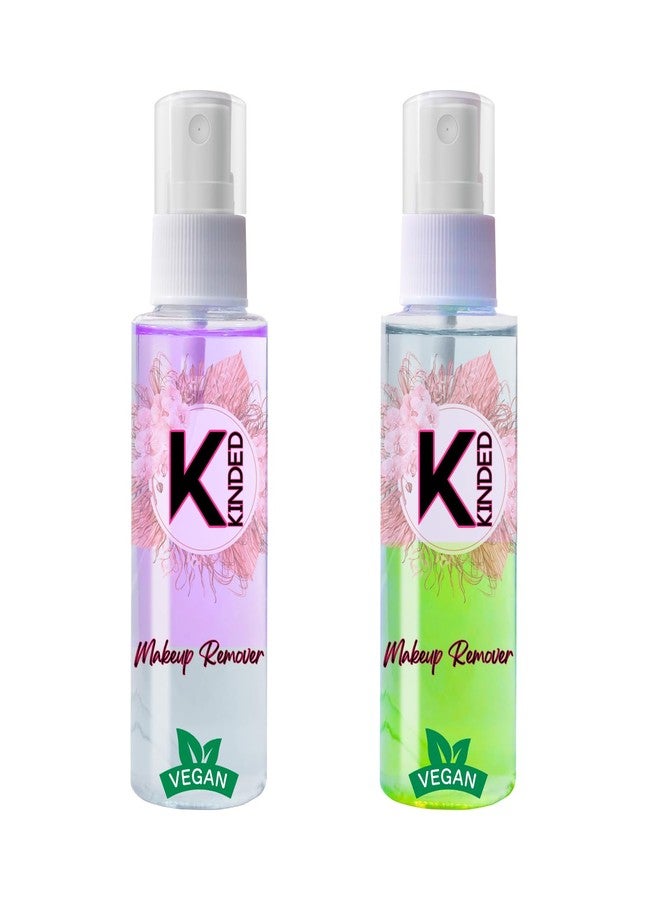 KINDED Makeup Remover Oil Based Dual Phase Cleanser Micellar Water Liquid for Face Eyes Kajal Lipstick Waterproof Makeup with Aloe Vera Jojoba Oil - Lilac Purple & Mint Green Combo of 2, 60ml each - Image 1