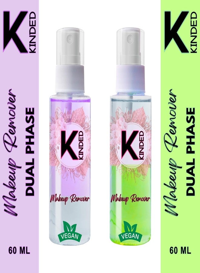 KINDED Makeup Remover Oil Based Dual Phase Cleanser Micellar Water Liquid for Face Eyes Kajal Lipstick Waterproof Makeup with Aloe Vera Jojoba Oil - Lilac Purple & Mint Green Combo of 2, 60ml each - Image 2