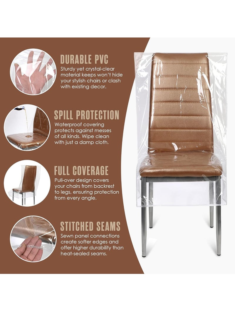 ALMiHomi Transparent Plastic Chair Covers – Waterproof, Scratch-Resistant, Thick PVC Seat Protectors, Full Coverage for Dining, Kitchen, and Living Room Chairs, Dust, Stain, and Pet Scratch Proof, Easy to Clean, Suitable for Home and Office (Set of 6) - Image 2