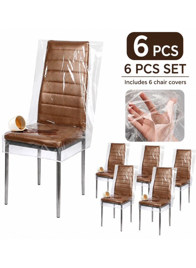ALMiHomi Transparent Plastic Chair Covers – Waterproof, Scratch-Resistant, Thick PVC Seat Protectors, Full Coverage for Dining, Kitchen, and Living Room Chairs, Dust, Stain, and Pet Scratch Proof, Easy to Clean, Suitable for Home and Office (Set of 6) - Image 1