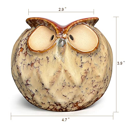 GeLive Owl Planter Ceramic Succulent Plant Pot Fun Animal Flower Container Decoration Tabletop Decor Windowsill Box with Drainage Hole (Round Owl Planter) - Image 4