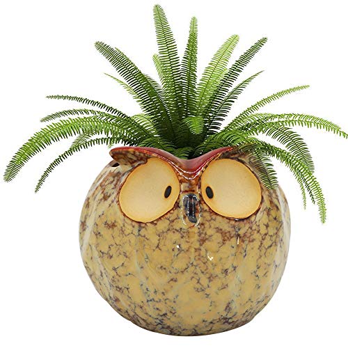 GeLive Owl Planter Ceramic Succulent Plant Pot Fun Animal Flower Container Decoration Tabletop Decor Windowsill Box with Drainage Hole (Round Owl Planter) - Image 1