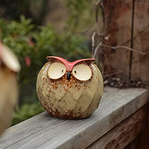GeLive Owl Planter Ceramic Succulent Plant Pot Fun Animal Flower Container Decoration Tabletop Decor Windowsill Box with Drainage Hole (Round Owl Planter) - Image 5