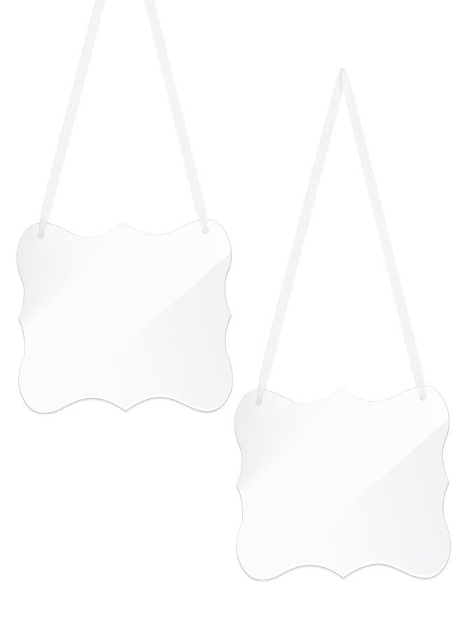 AHANDMAKER 2 Pc Clear Acrylic Hanging Sign, 8.86x5.79 DIY Blank Names Custom Card Labels for Elegant Wedding Chair Signs with White Satin Ribbon for Wedding Dinner Parties, Food Signs, Banquet Events - Image 1