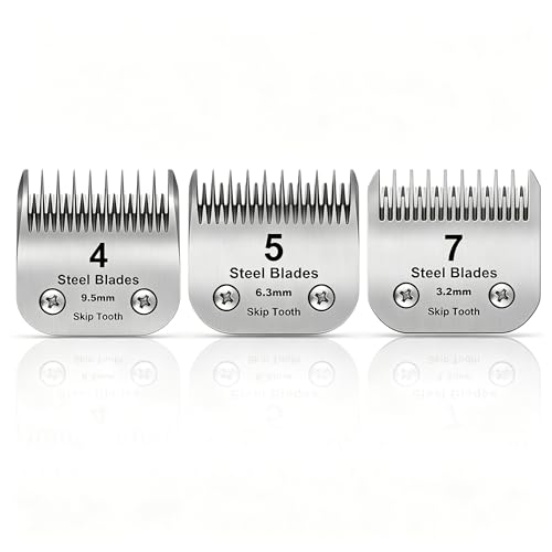 DODAER 754 Skip tooth Detachable Pet Dog Grooming Steel Blades SetCompatible with AndisOster A5Wahl KM10 Series ClippersCut Length 1832mm to 3895mm3 Pack - Image 1