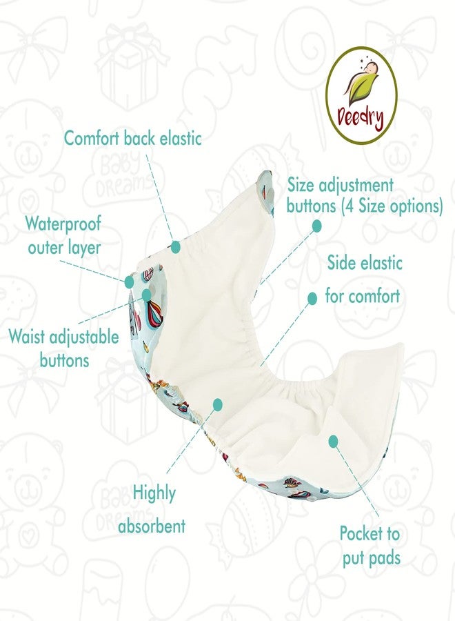 Deedry Oeko-Tex Certified Washable & Reusable Diapers With Adjustable Snap Buttons (One Size Perfect Fit), Comes With Absorbent Inserts/Pads- (3Months- 3Years) (Yellow Alphabet-Abc, With 2 Inserts) - Image 2