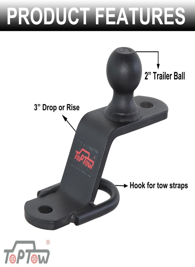 TOPTOW 64008 ATV/UTV 3-Way Hitch Adapter with 2 inch Ball, Bolt-on ATV Hitch Attachments - Image 2