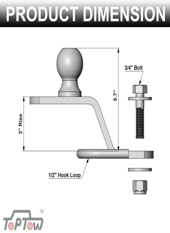 TOPTOW 64008 ATV/UTV 3-Way Hitch Adapter with 2 inch Ball, Bolt-on ATV Hitch Attachments - Image 3