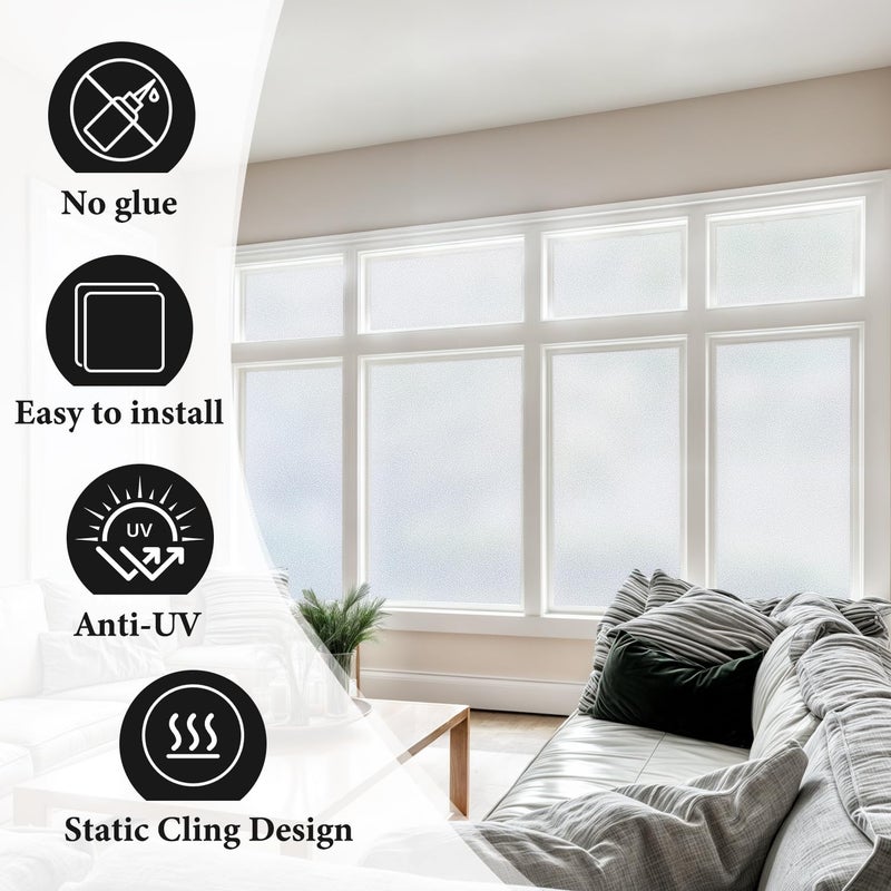 DUOFIRE Privacy Window Film Natural Frosted Glass Film Static Cling Glass Film No Glue Anti-UV Window Sticker Non Adhesive for Privacy Office Meeting Room Bathroom Living Room 35.4in. x 118in. S001 - Image 4