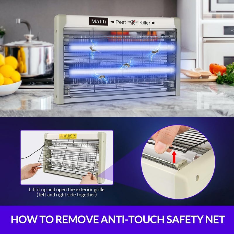 مافيتي أجهزة Mafiti Bug Zappers، قاتلة حشرات كهربائية للبعوض الداخلي تجذب الذباب باستخدام ضوء UV بقوة 20 واط، مناسبة للاستخدام في المطبخ، المنزل، الحديقة الداخلية، الفناء، أو للاستخدام التجاري أو المنزلي - ضمان لمدة سنتين (مجموعة مع مصابيح رمادية). - Image 5