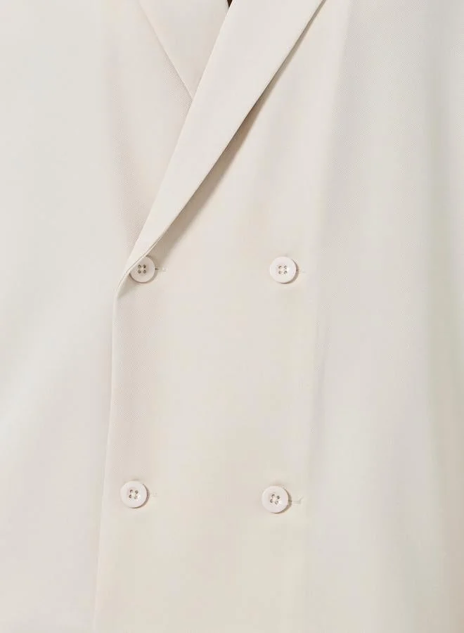 Styli  Men Beige Notch Collar Double Breasted Oversized Shirt for Men | Best Price UAE