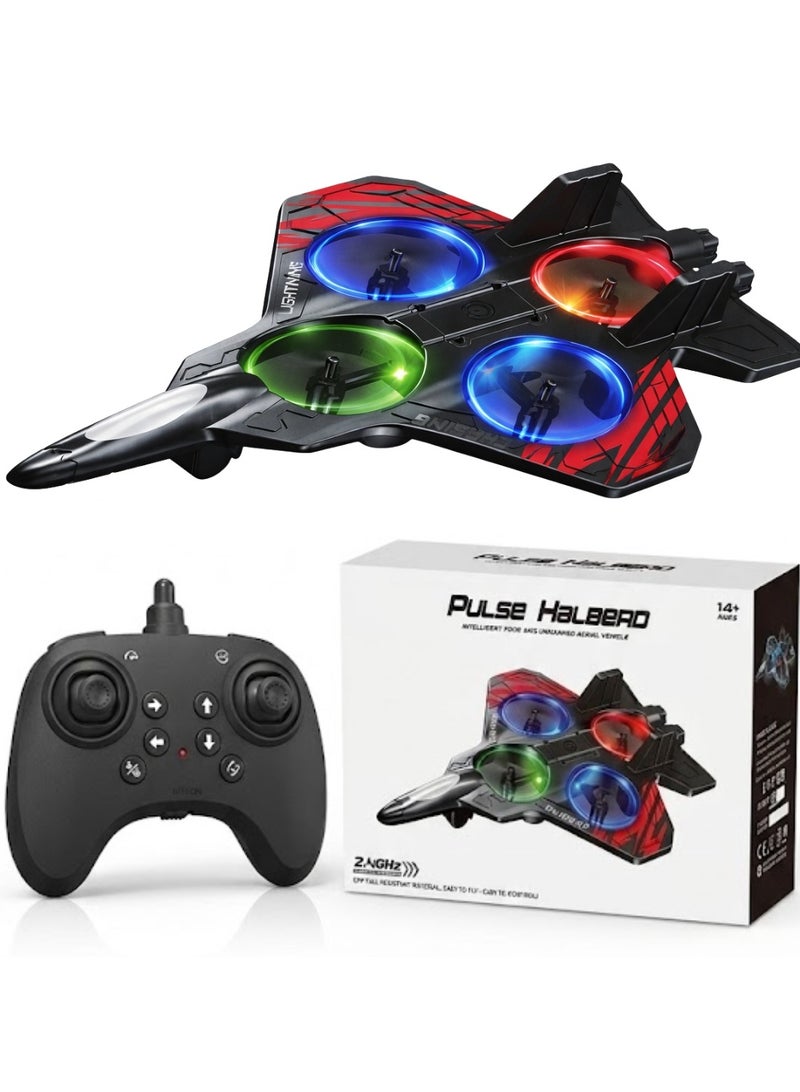 RC Drone Aeroplane for Kids & Adults, 2.4GHz Remote Control L0712 Quadcopter Fighter Plane with LED Lights, Easy to Fly Beginner Friendly Flying Toy, Durable Fall Resistant Indoor, Outdoor RC Airplane with USB Charging - Image 1