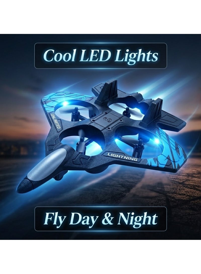 RC Drone Aeroplane for Kids & Adults, 2.4GHz Remote Control L0712 Quadcopter Fighter Plane with LED Lights, Easy to Fly Beginner Friendly Flying Toy, Durable Fall Resistant Indoor, Outdoor RC Airplane with USB Charging - Image 4