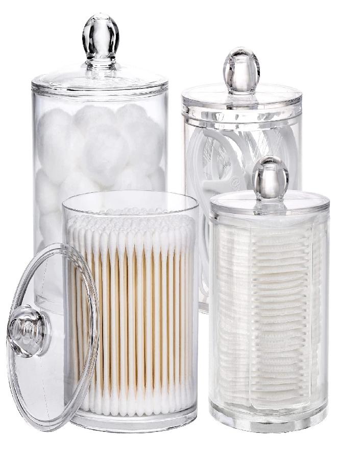 Tbestmax 12 oz, 10 oz Qtip Holder, 4 Pcs Clear Restroom Bathroom Organizers and Storage Containers for Cotton Ball, Cotton Swab, Cotton Round Pads, Floss, Plastic Apothecary Jars Set with Lids - Image 1