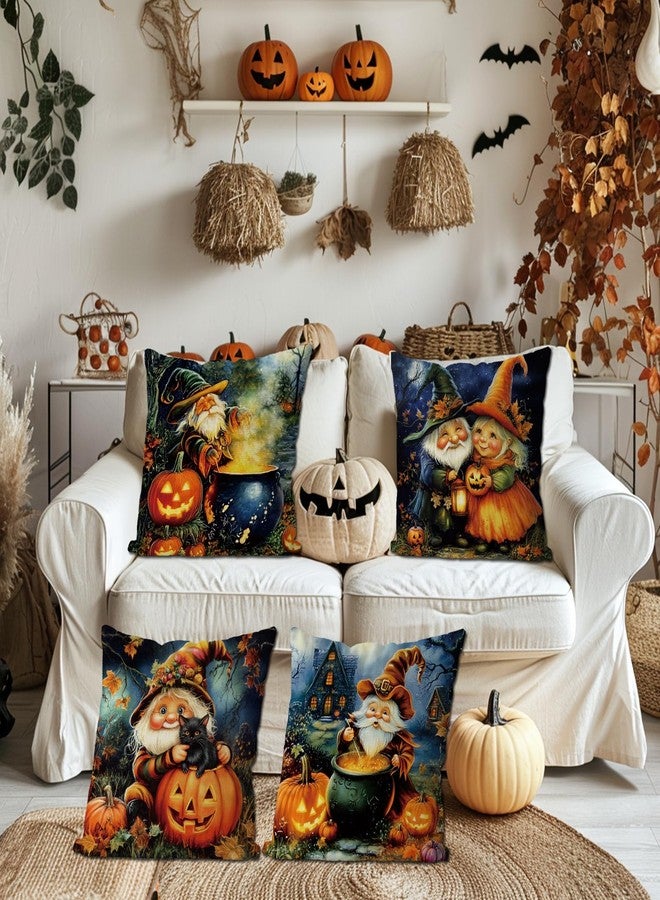 GAGEC Halloween Pillow Covers 18x18 Inch Set of 4 Gnome Pumpkin Black Cat Throw Pillow Covers Holiday Farmhouse Pillowcase Couch Cushion Case for Home Sofa Living Room Decor - Image 2