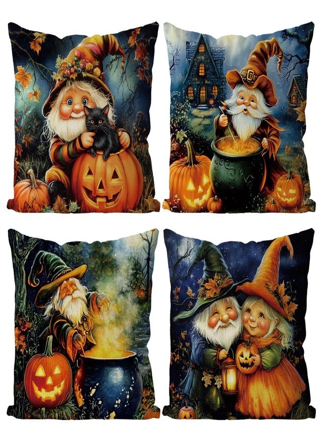 GAGEC Halloween Pillow Covers 18x18 Inch Set of 4 Gnome Pumpkin Black Cat Throw Pillow Covers Holiday Farmhouse Pillowcase Couch Cushion Case for Home Sofa Living Room Decor - Image 1