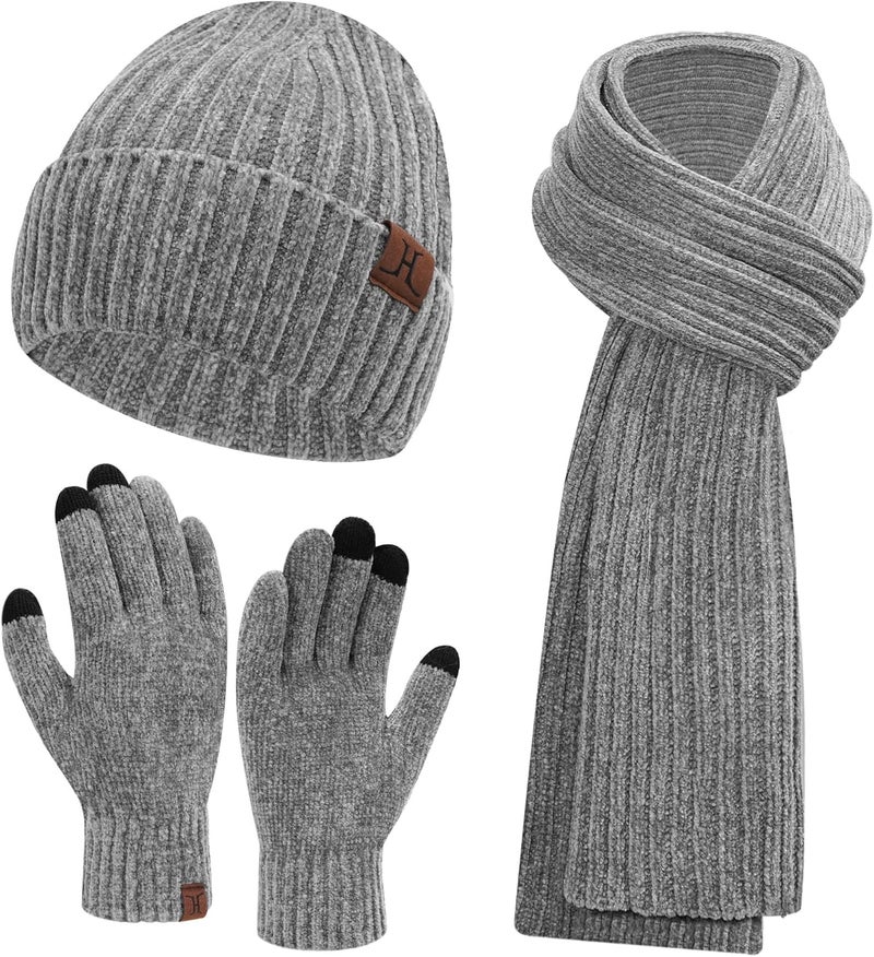 AQOTHES Womens Winter Knit Warm Hat Beanie Long Scarf Touch Screen Gloves Set Skull Caps Neck Scarves for Women - Image 1