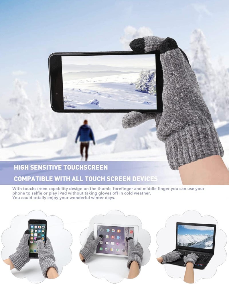 AQOTHES Womens Winter Knit Warm Hat Beanie Long Scarf Touch Screen Gloves Set Skull Caps Neck Scarves for Women - Image 3