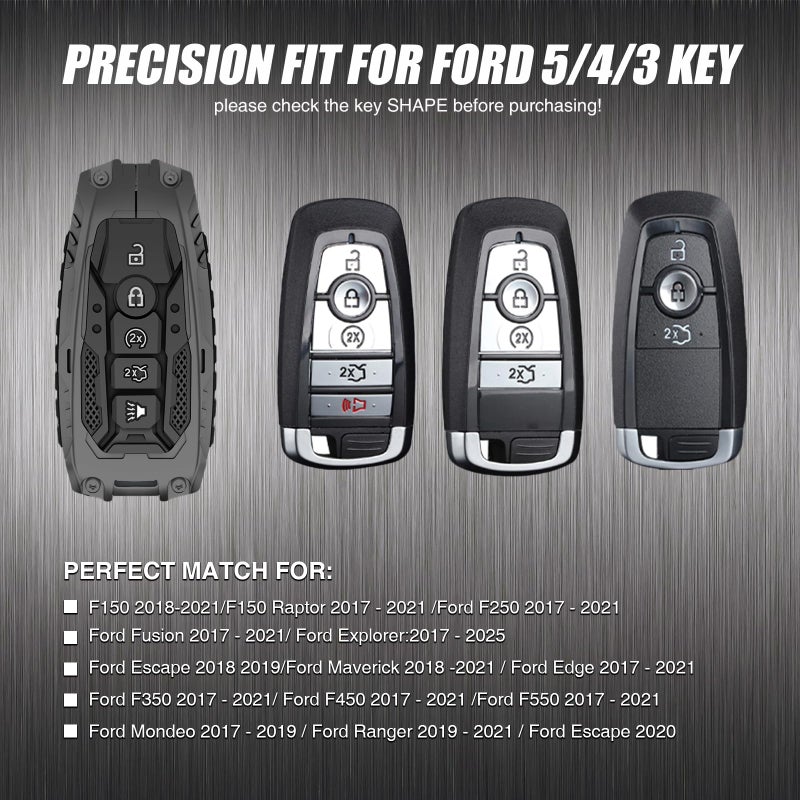 YYinno Heavy Duty Key Fob Cover for Ford (F150/F250/SUV/Mustang), Shockproof Protector Waterproof for Explorer/Fusion/Escape/Edge/Expedition/Maverick, 4/5 Buttons Key Accessories Black Gift - Image 2