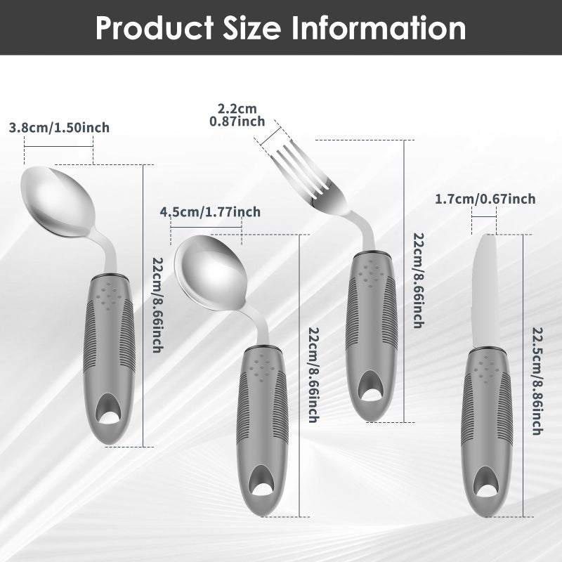 4-Piece Adaptive Utensils Set, Easy-Grip Utensils,42° Angled Adaptive Cutlery for Parkinsons Patients, Hand Tremors, Arthritis and Elderly - Image 2