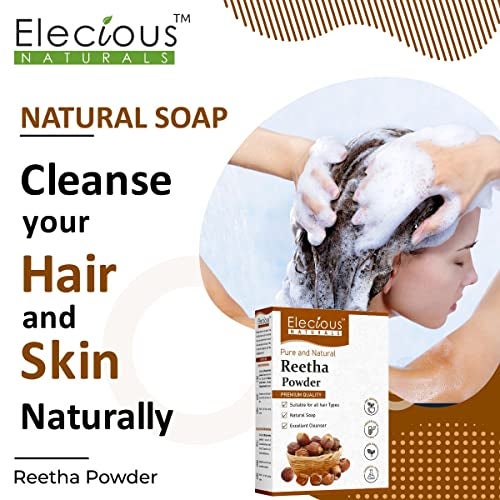 Elecious Pure Reetha Powder for Hair (200 Grams) | Ideal for Hair, Face and Skin | Soapnut powder | 100% Pure and Natural, No Chemcial, No Preservative. - Image 3