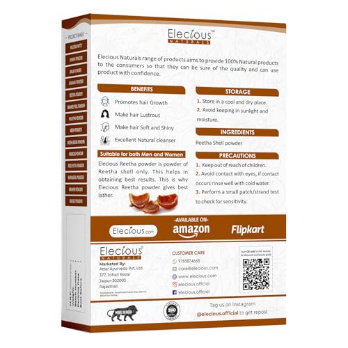 Elecious Pure Reetha Powder for Hair (200 Grams) | Ideal for Hair, Face and Skin | Soapnut powder | 100% Pure and Natural, No Chemcial, No Preservative. - Image 2