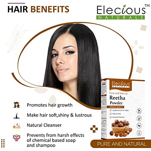 Elecious Pure Reetha Powder for Hair (200 Grams) | Ideal for Hair, Face and Skin | Soapnut powder | 100% Pure and Natural, No Chemcial, No Preservative. - Image 4