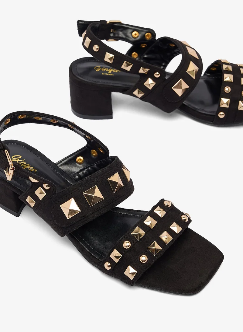 Ginger BLACK Stud Embellished Mid Heel Sandals for Women | Best Price UAE