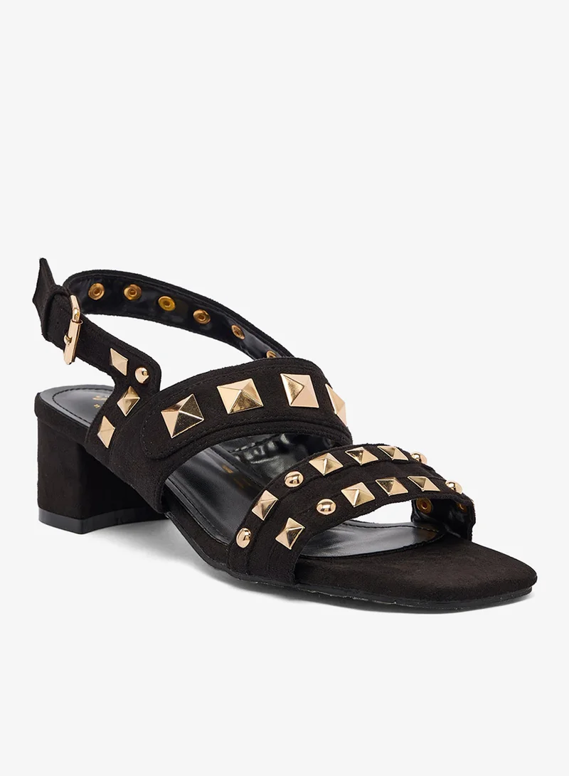 Ginger BLACK Stud Embellished Mid Heel Sandals for Women | Best Price UAE