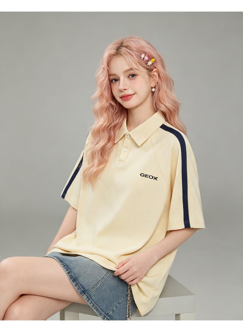 GEOX Men Fashion Collared Short Sleeve Polo Shirt Casual Side Stripe Top Beige - Image 3