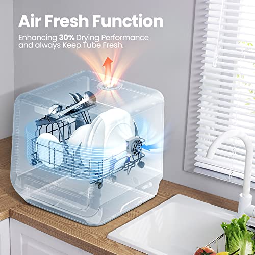 COMFEE' Portable Mini Dishwasher Countertop with 5L Built-in Water Tank for Apartments& RVs, No Hookup Needed, 6 Programs, 360° Dual Spray, 162℉ High-Temp& Air-Dry Function - Image 4