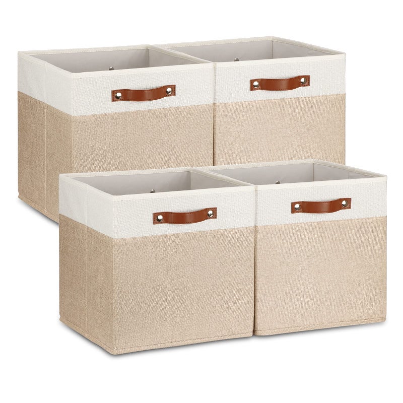 Temary Cube Storage Bins 13 Inch Fabric Storage Cubes Storage Baskets for Shelves Closet Baskets for Cube Storage with Leather Handles Cloth Organizer Bins for Home