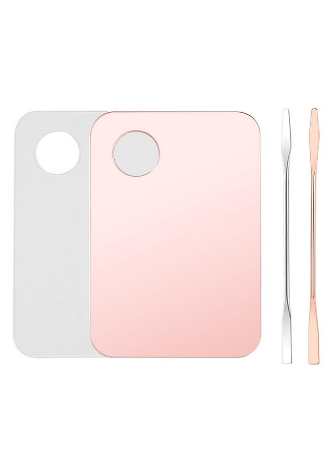 Mcduyant 4 Pcs Makeup Mixing Tray Makeup Palette with Makeup Spatula Makeup Mixing Palette Foundation Palette for Eye Shadow Lipsticks Nail Art Beauty Salon (Pink and transparent) - Image 1