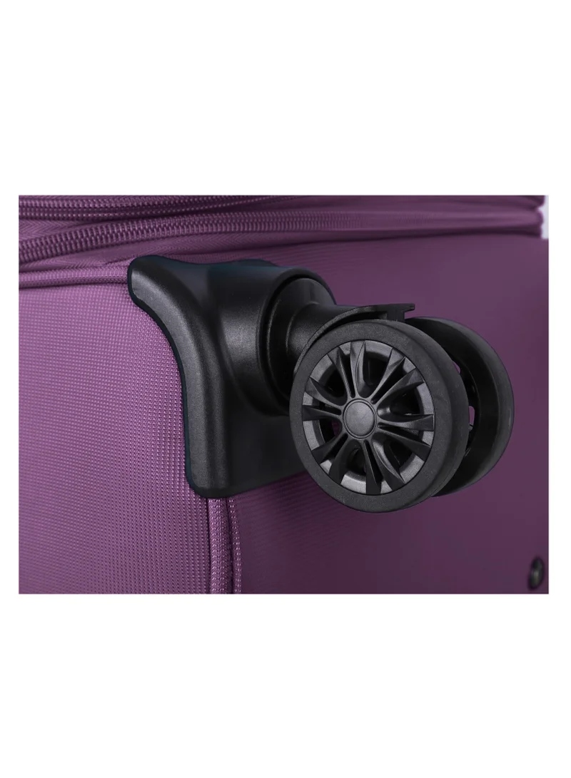 eminent Unisex Soft Travel Bag Cabin Luggage Trolley Polyester Lightweight Expandable 4 Double Spinner Wheeled Suitcase with 3 Digit TSA lock E751 Purple