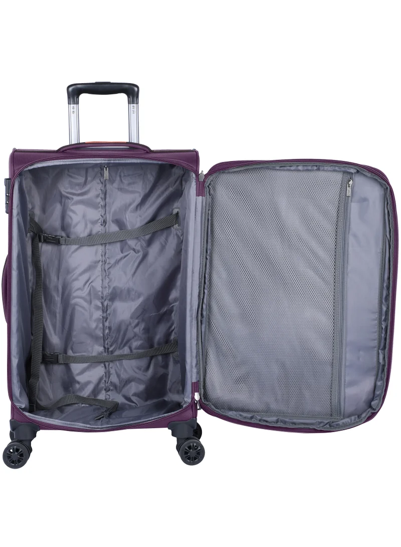 eminent Unisex Soft Travel Bag Cabin Luggage Trolley Polyester Lightweight Expandable 4 Double Spinner Wheeled Suitcase with 3 Digit TSA lock E751 Purple