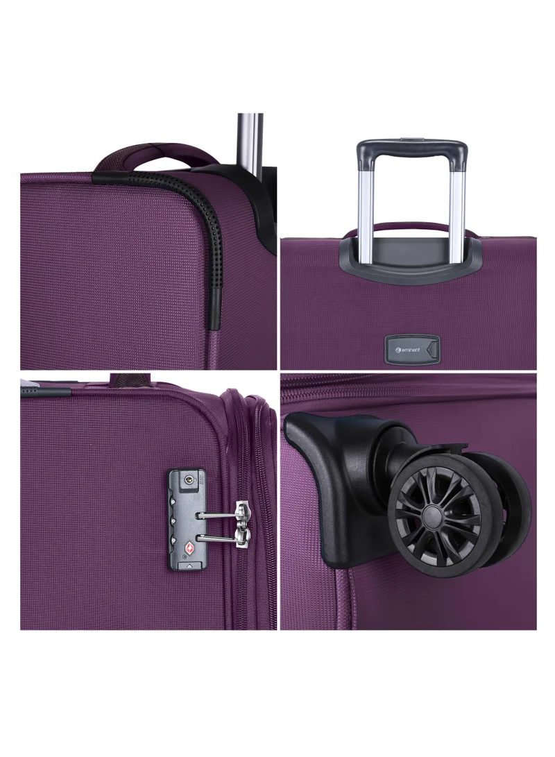 eminent Unisex Soft Travel Bag Cabin Luggage Trolley Polyester Lightweight Expandable 4 Double Spinner Wheeled Suitcase with 3 Digit TSA lock E751 Purple