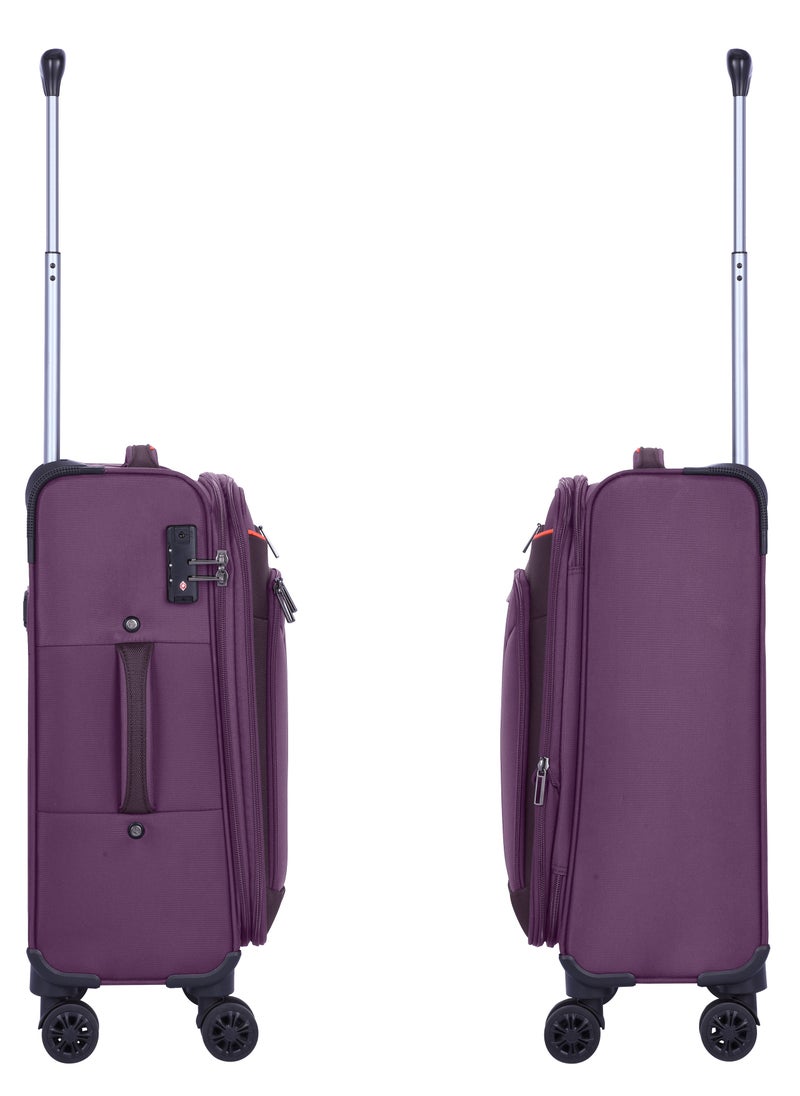 eminent - Unisex Soft Travel Bag Cabin Luggage Trolley Polyester Lightweight Expandable 4 Double Spinner Wheeled Suitcase with 3 Digit TSA lock E751 Purple - Image 1