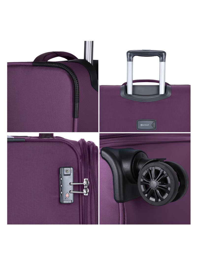 eminent - Unisex Soft Travel Bag Cabin Luggage Trolley Polyester Lightweight Expandable 4 Double Spinner Wheeled Suitcase with 3 Digit TSA lock E751 Purple - Image 1