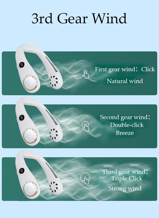 DUNISO مروحة رقبة محمولة مع شاشة عرض للبطارية، 3 سرعات قابلة لإعادة الشحن، مروحة رقبة بدون شفرات، مروحة شخصية يمكن ارتداؤها قابلة للتعديل للنساء والرجال، مروحة تبريد رائعة للسفر والخارج والرياضة - Image 4