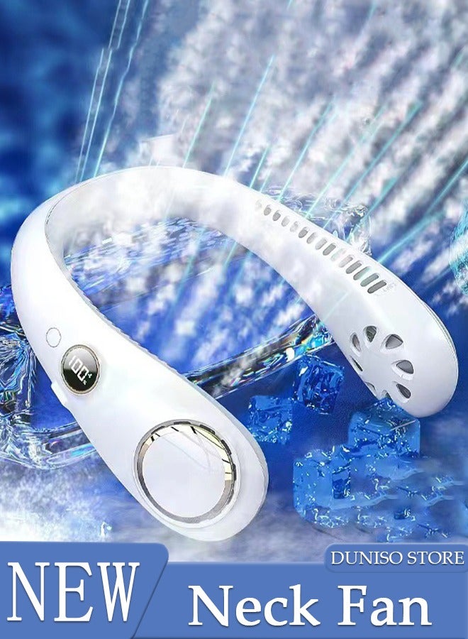 DUNISO مروحة رقبة محمولة مع شاشة عرض للبطارية، 3 سرعات قابلة لإعادة الشحن، مروحة رقبة بدون شفرات، مروحة شخصية يمكن ارتداؤها قابلة للتعديل للنساء والرجال، مروحة تبريد رائعة للسفر والخارج والرياضة - Image 1
