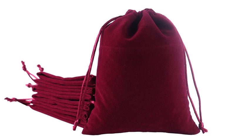 Sansam Small Velvet Drawstring Gift Bag – 20pcs Jewelry & Accessory Pouch for Bracelets, Necklaces & Gifts, Reusable with Satin Cord, Wine - Image 1