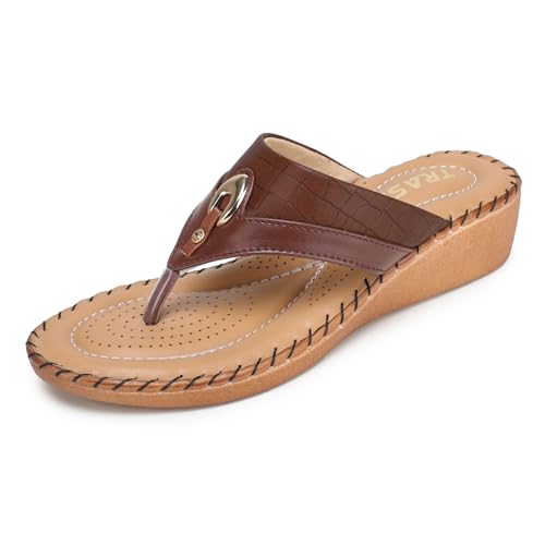 TRASE Doctor Ortho Women's Light Weight, Soft Footbed Comfortable Diabetic and Orthopedic Flip-Flop Slippers for Knee and Foot Pain (Brown, 4 UK) - Image 1