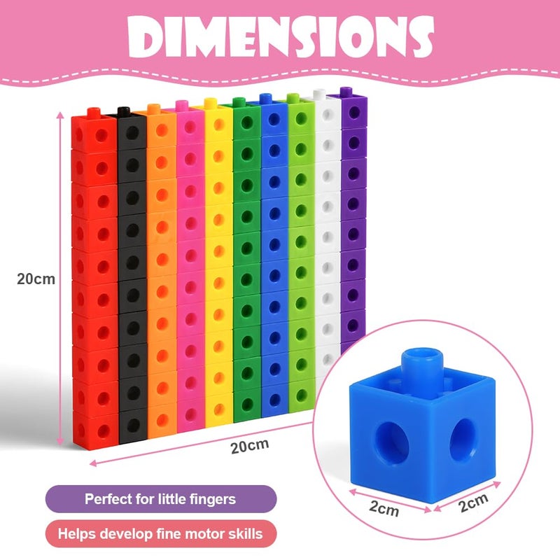 HOTUT 100 Pcs Maths Cubes with 10 Colours, Linking Cubes, Early Years Maths Learning, Magic Counting Blocks, Counting Block Set for School and Home - 2 CM - Image 2