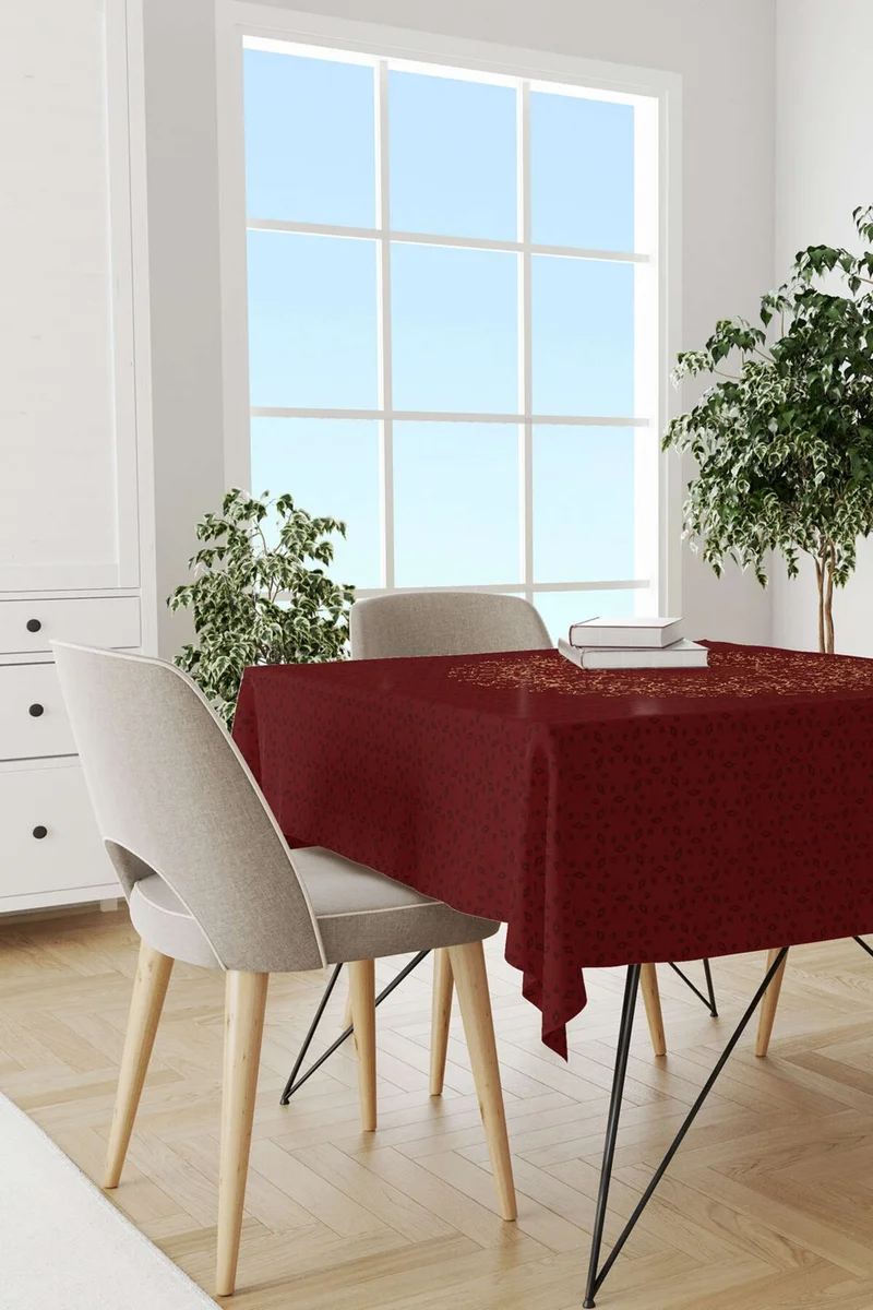 Cango Home Red Claret Red Ramadan Themed Motif Patterned Digital Printed Tablecloth CGH1286-MS