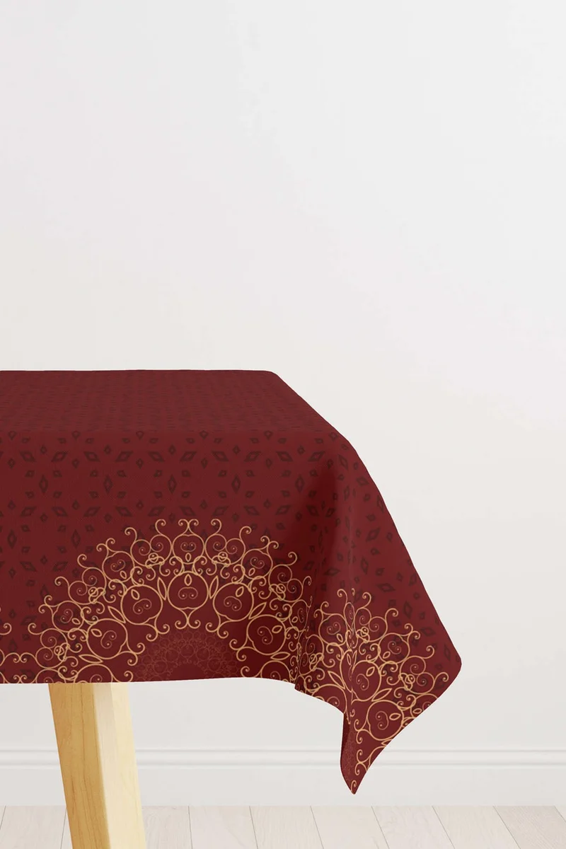 Cango Home Red Claret Red Ramadan Themed Motif Patterned Digital Printed Tablecloth CGH1286-MS