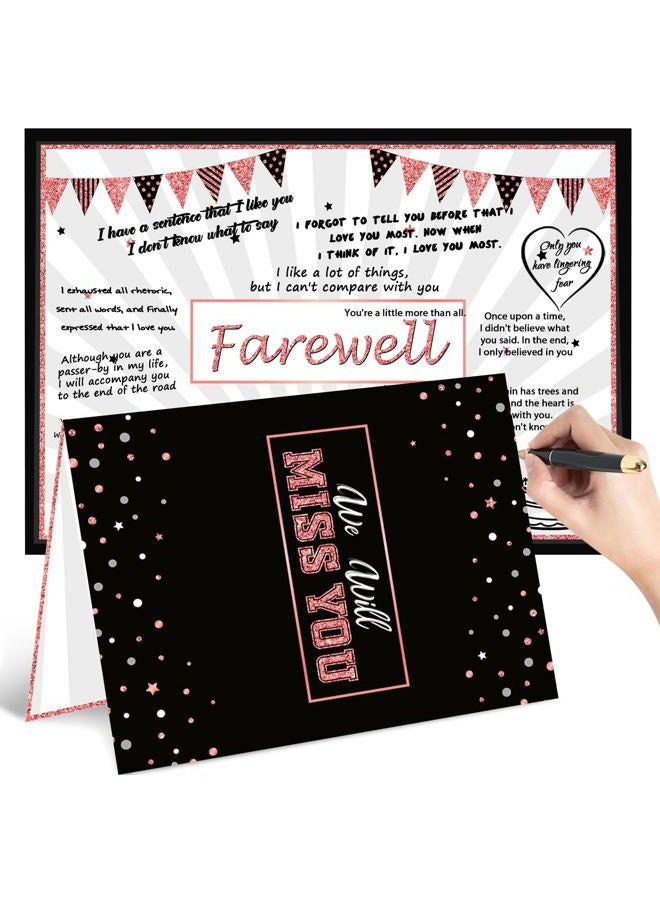 Sumind Large Farewell Greeting Card 13.8 x 21.6 Inch Farewell Gifts for Coworkers Friend Goodbye We Will Miss You Going Away Guest Signature Book Graduation Retirement Party Favor(Black and Rose Gold) - Image 1