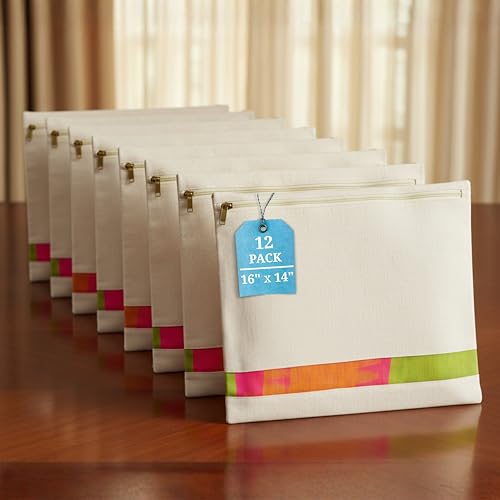 Ecocarry 12 Pcs Cotton Saree Covers for Storage | Sari With Zip Closure Big Size Bags for Gifting Clothes | Sadi Cavar Combo Set for Shadi Packing With Mesh Window | 16 X 14 Inch Plain Beige - Image 1