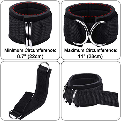 Techion 1 Pair of Fitness Ankle Straps for Cable Machine - Double D-Ring, Adjustable Comfort fit Neoprene - for Men and Women - Black - Image 4