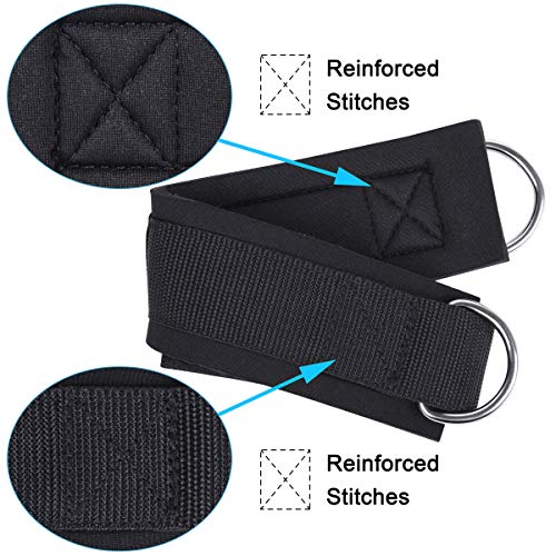 Techion 1 Pair of Fitness Ankle Straps for Cable Machine - Double D-Ring, Adjustable Comfort fit Neoprene - for Men and Women - Black - Image 3